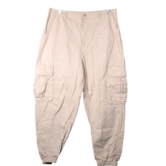 Abercrombie & Fitch Womens Pants Tan High Rise Loose Cargo Joggers Minimalist L - Picture 1 of 11